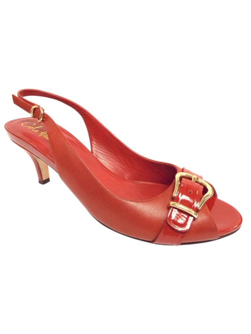 COLE HAAN Nike Air Belted Open Toe Red Leather Sling Heel Sandals 9